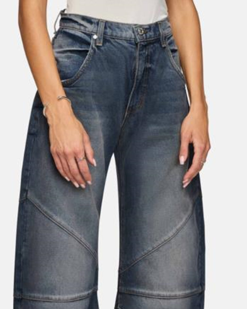 FASHION RECEIVE PLEATED WASH STRAIGHT LEG JEANS