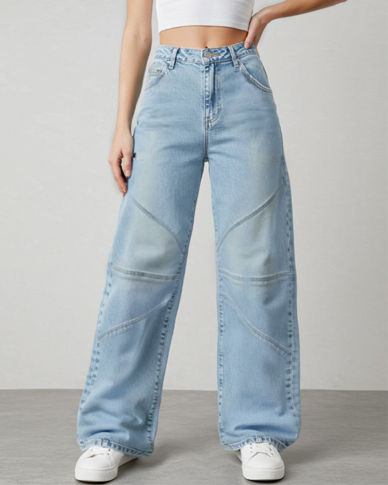 FASHION RECEIVE PLEATED WASH STRAIGHT LEG JEANS