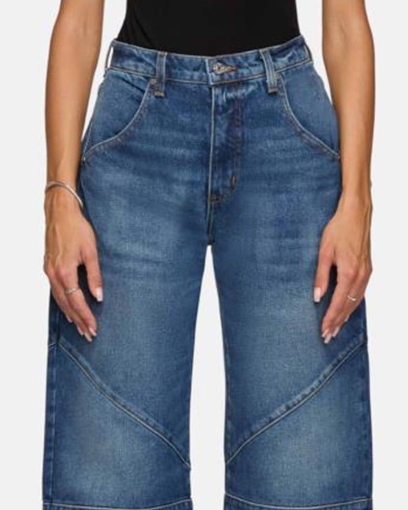 FASHION RECEIVE PLEATED WASH STRAIGHT LEG JEANS