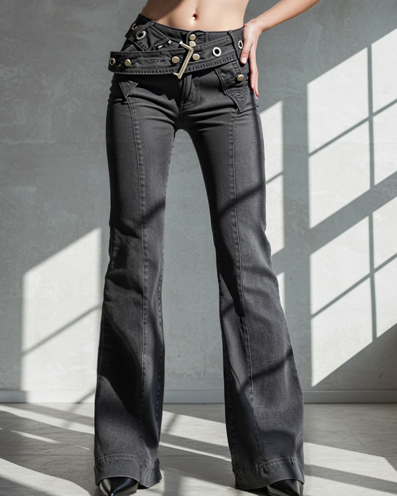MAKE OLD DARK GRAY METALLIC BUCKLE BELT JEANS