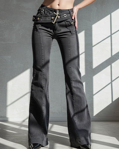 MAKE OLD DARK GRAY METALLIC BUCKLE BELT JEANS