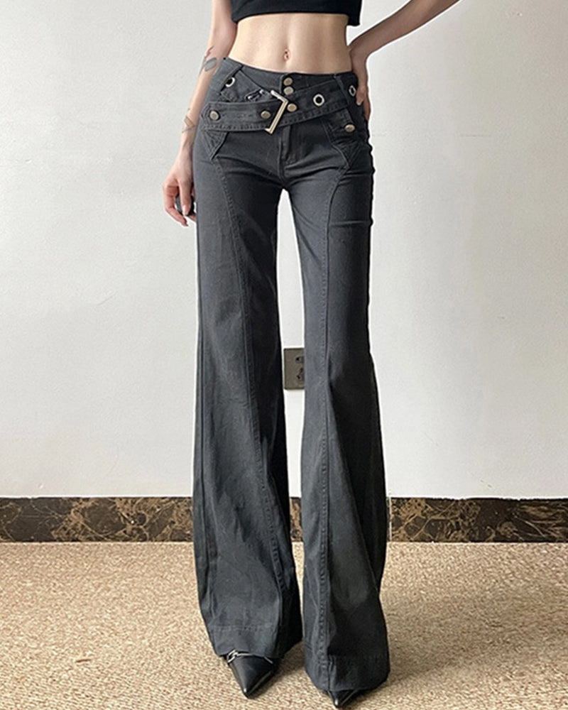 MAKE OLD DARK GRAY METALLIC BUCKLE BELT JEANS