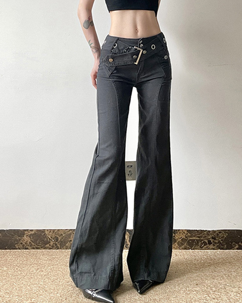 MAKE OLD DARK GRAY METALLIC BUCKLE BELT JEANS