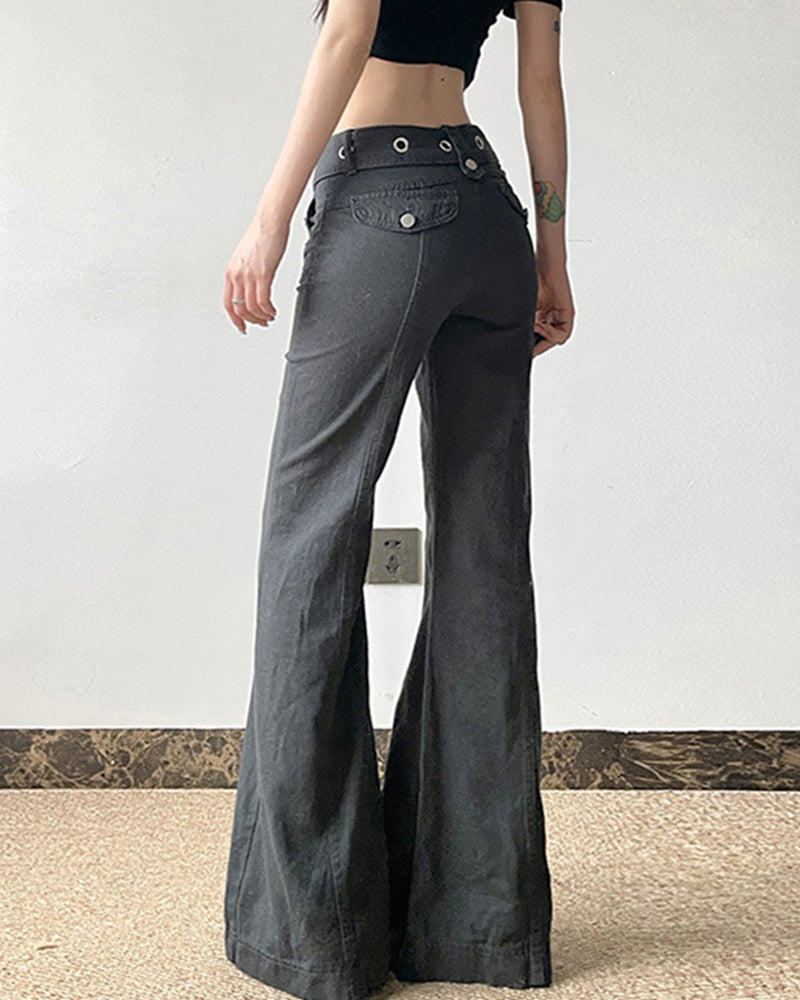 MAKE OLD DARK GRAY METALLIC BUCKLE BELT JEANS