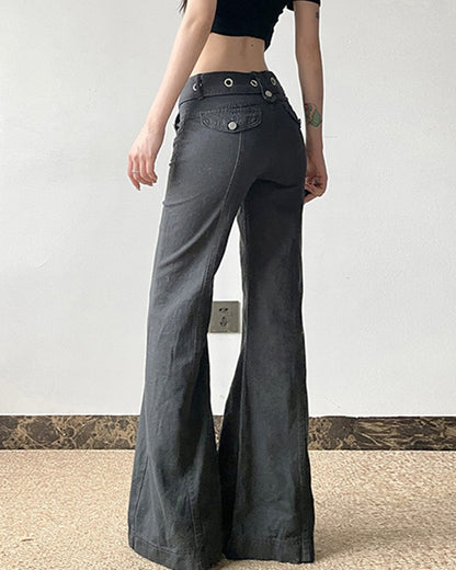 MAKE OLD DARK GRAY METALLIC BUCKLE BELT JEANS