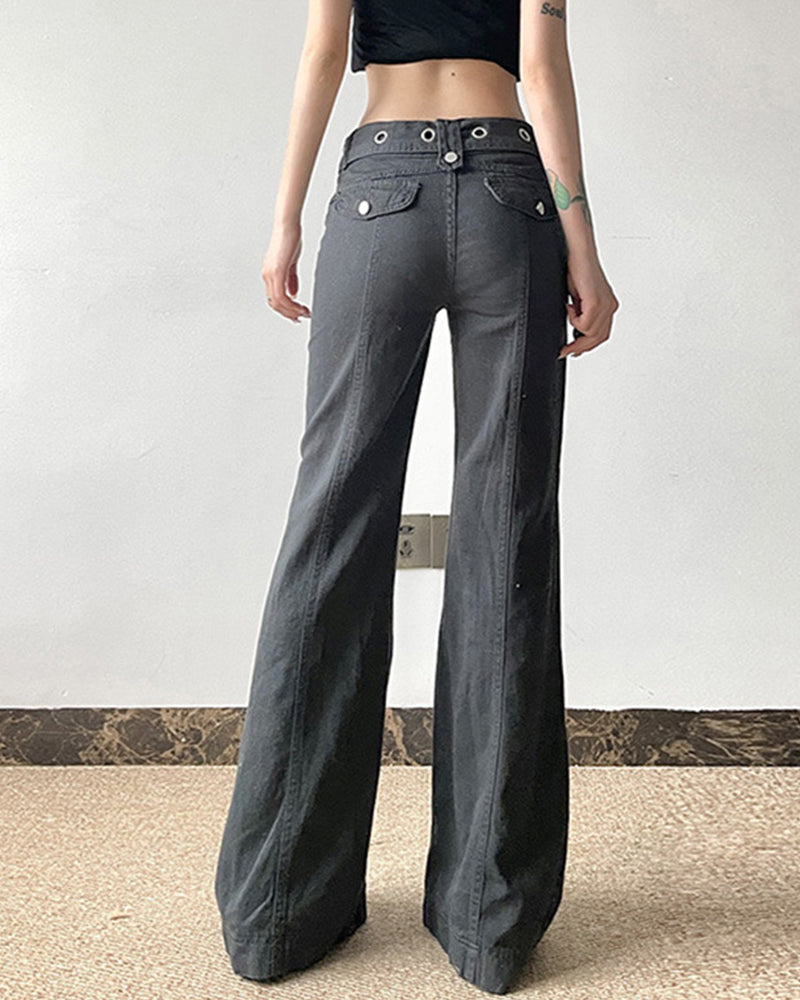 MAKE OLD DARK GRAY METALLIC BUCKLE BELT JEANS