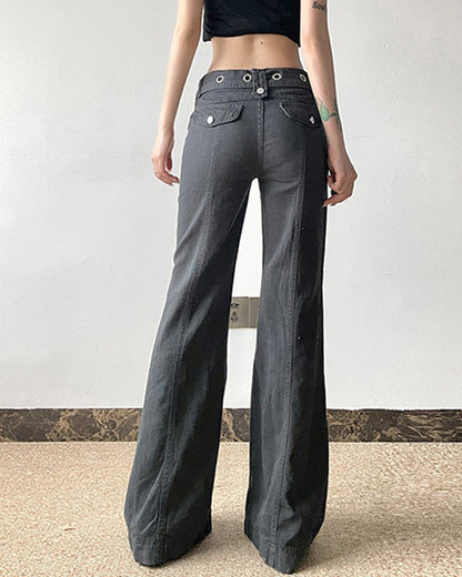 MAKE OLD DARK GRAY METALLIC BUCKLE BELT JEANS