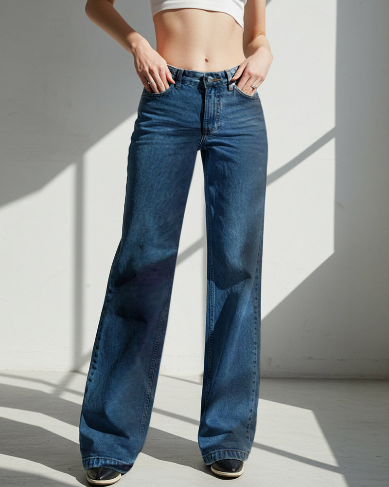 STYLISH RETRO STRAIGHT-LEG BAGGY DENIM PANTS