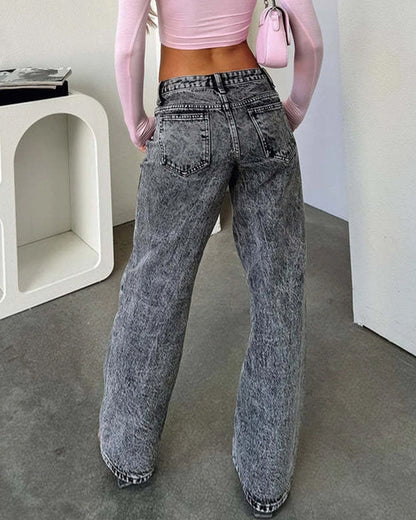 STYLISH RETRO STRAIGHT-LEG BAGGY DENIM PANTS