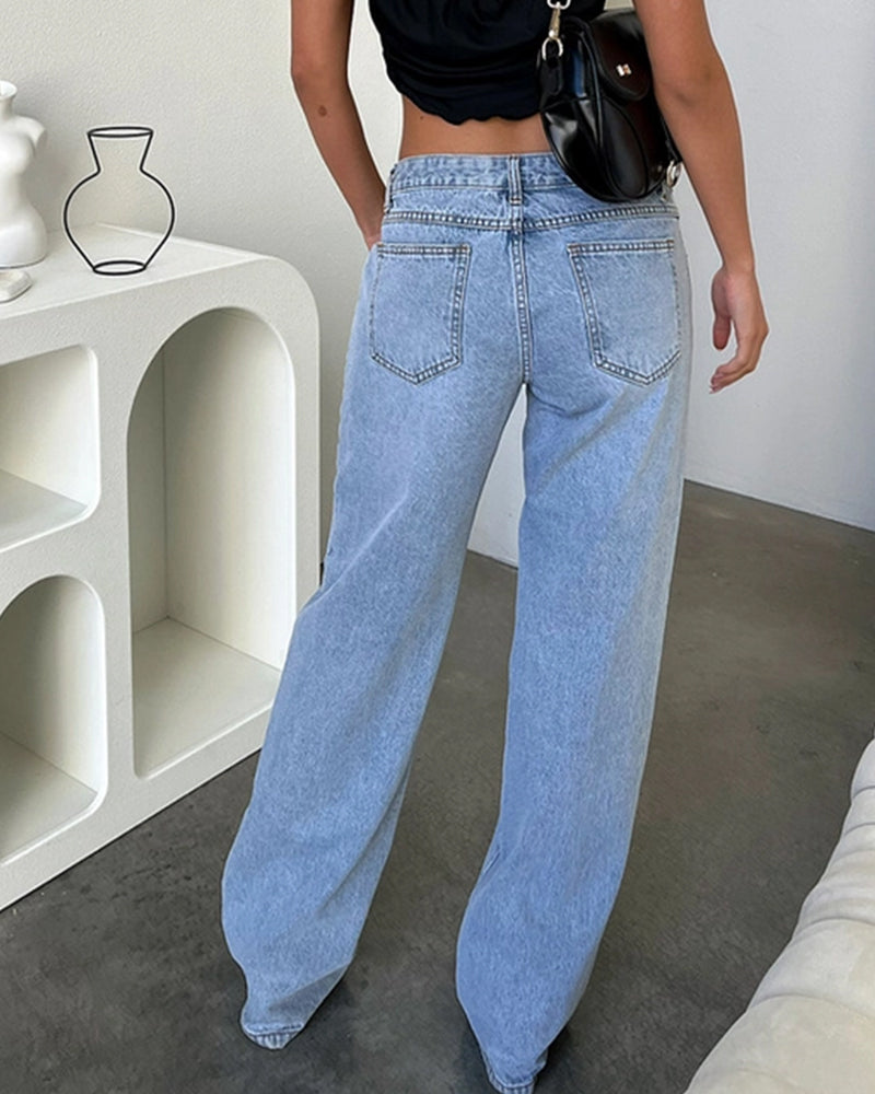 STYLISH RETRO STRAIGHT-LEG BAGGY DENIM PANTS