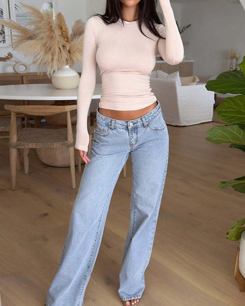 STYLISH RETRO STRAIGHT-LEG BAGGY DENIM PANTS