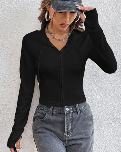 DESIGN ZIP-UP CARDIGAN JACKET LONG SLEEVE TOP