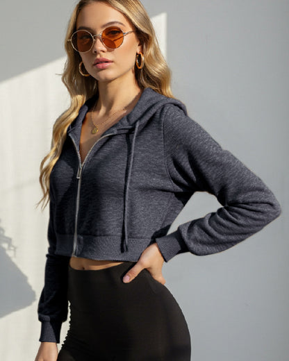 FASHION ZIPPER HOODIE DRAWSTRING SHORT HOODIE