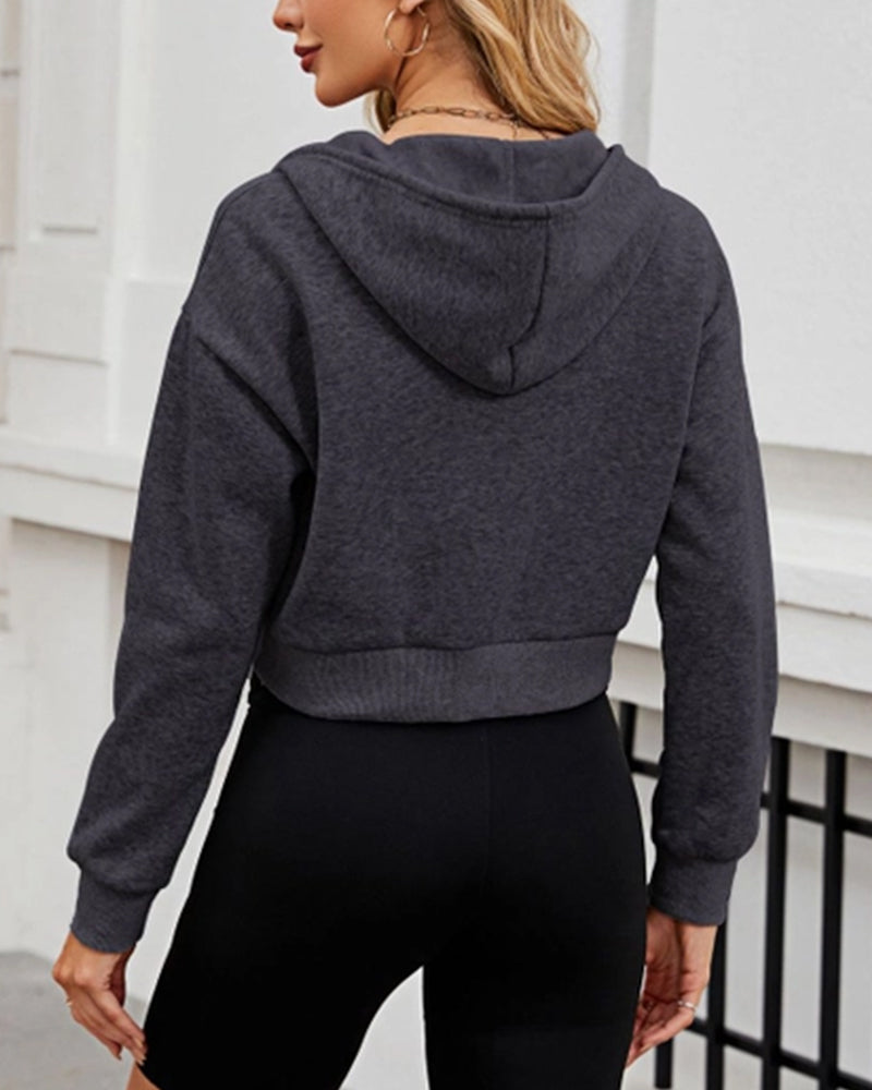 FASHION ZIPPER HOODIE DRAWSTRING SHORT HOODIE