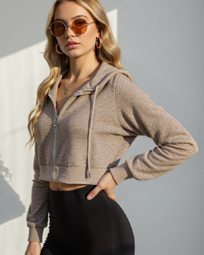 FASHION ZIPPER HOODIE DRAWSTRING SHORT HOODIE