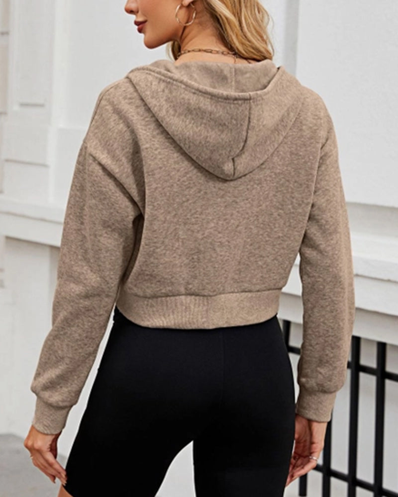 FASHION ZIPPER HOODIE DRAWSTRING SHORT HOODIE