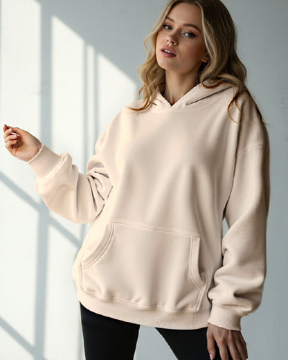 BASIC HOODED JUMPER LOOSE SOLID COLOR HOODIE