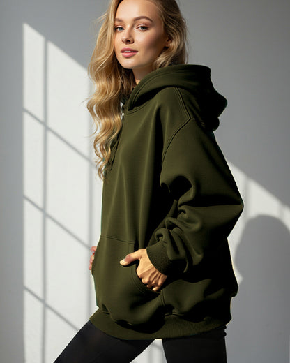BASIC HOODED JUMPER LOOSE SOLID COLOR HOODIE