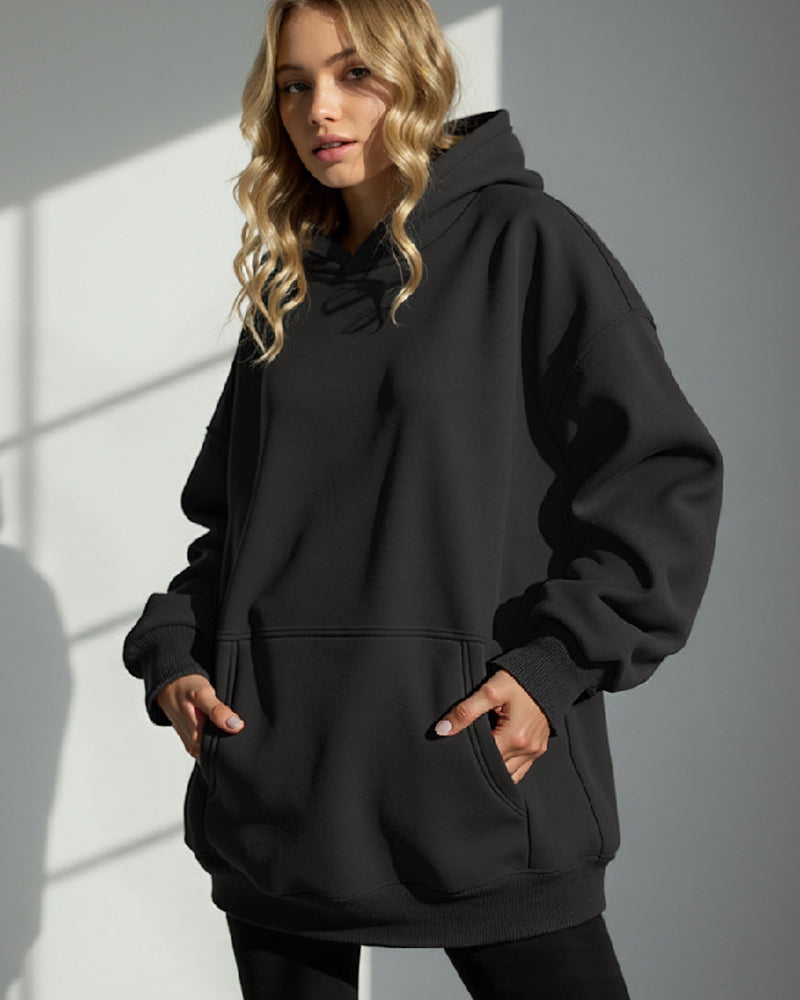BASIC HOODED JUMPER LOOSE SOLID COLOR HOODIE