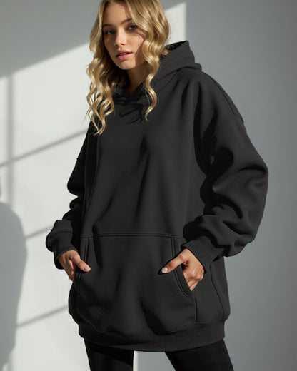 BASIC HOODED JUMPER LOOSE SOLID COLOR HOODIE