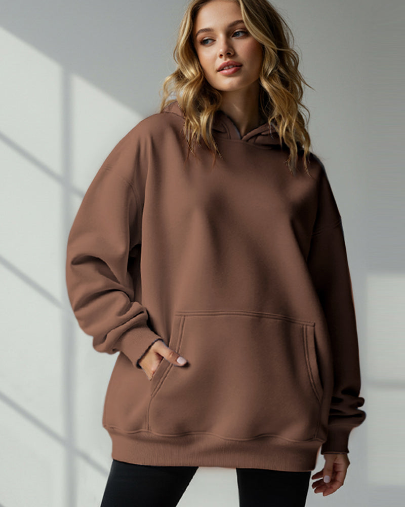 BASIC HOODED JUMPER LOOSE SOLID COLOR HOODIE