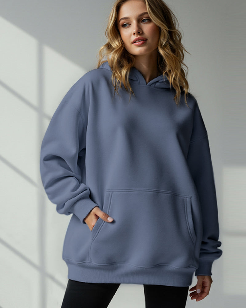 BASIC HOODED JUMPER LOOSE SOLID COLOR HOODIE