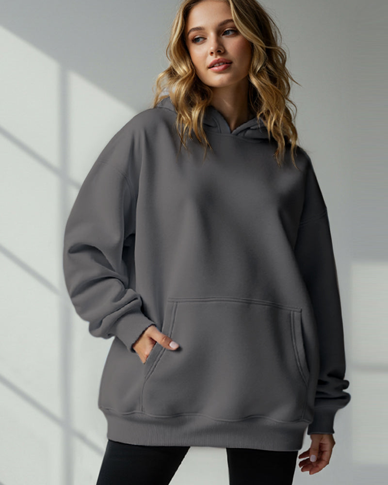 BASIC HOODED JUMPER LOOSE SOLID COLOR HOODIE