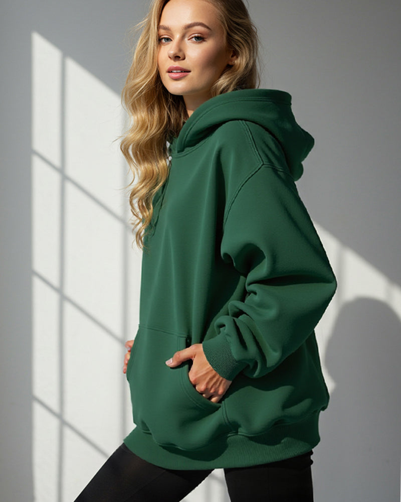 BASIC HOODED JUMPER LOOSE SOLID COLOR HOODIE