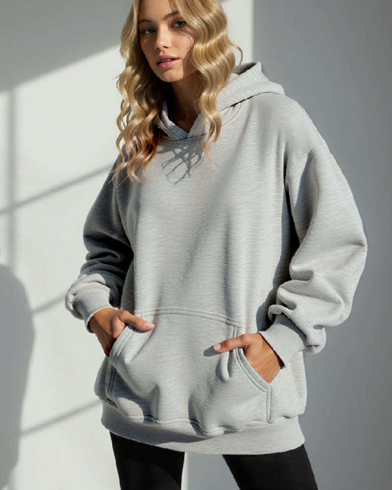 BASIC HOODED JUMPER LOOSE SOLID COLOR HOODIE