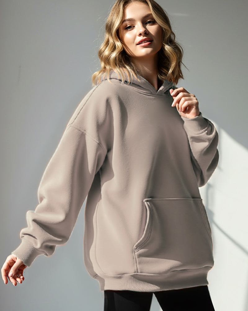 BASIC HOODED JUMPER LOOSE SOLID COLOR HOODIE