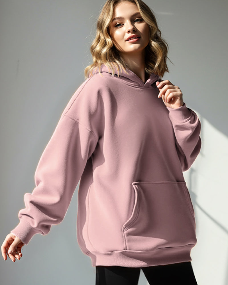 BASIC HOODED JUMPER LOOSE SOLID COLOR HOODIE