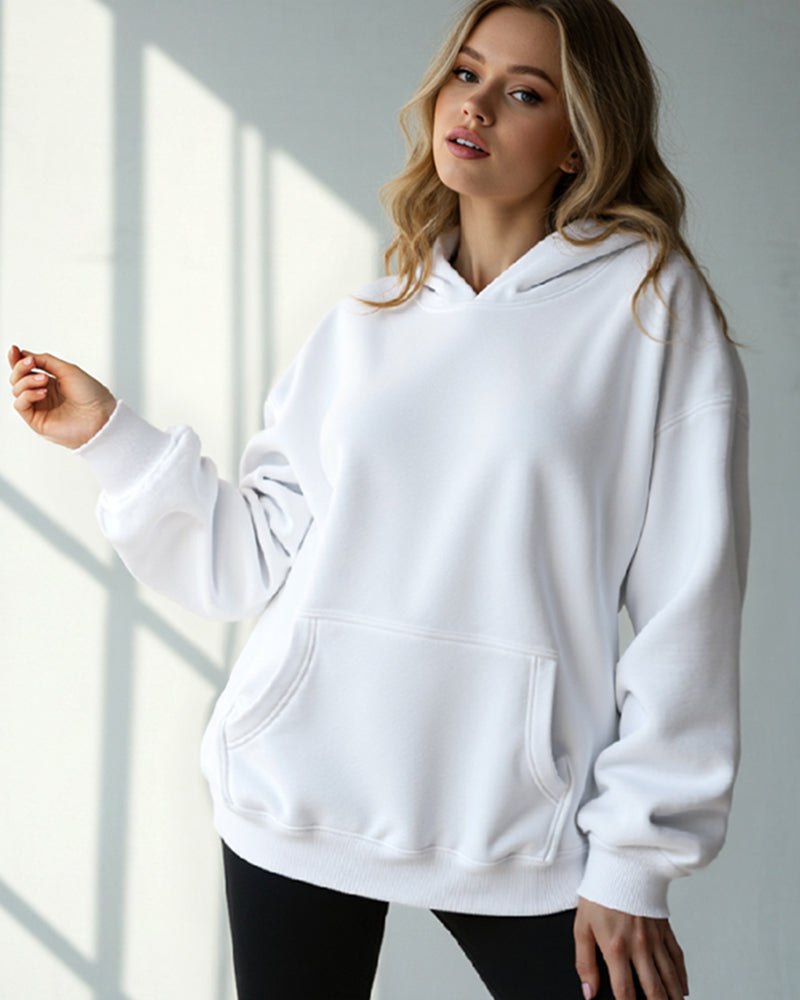 BASIC HOODED JUMPER LOOSE SOLID COLOR HOODIE