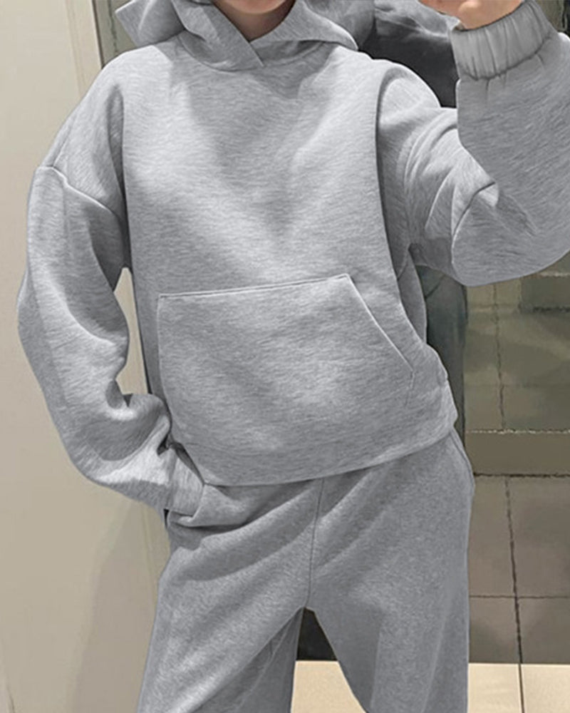 SOLID COLOR HOODED LOOSE CASUAL PULLOVER HOODIE