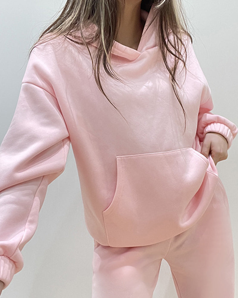 SOLID COLOR HOODED LOOSE CASUAL PULLOVER HOODIE