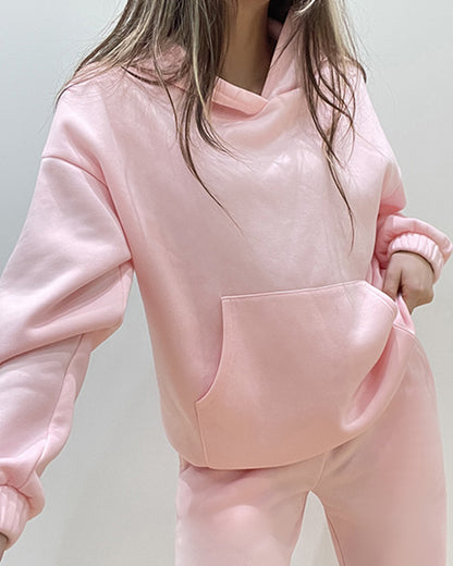 SOLID COLOR HOODED LOOSE CASUAL PULLOVER HOODIE