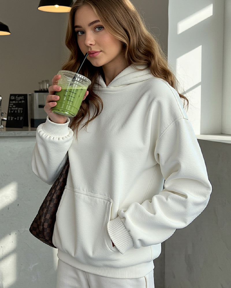 SOLID COLOR HOODED LOOSE CASUAL PULLOVER HOODIE