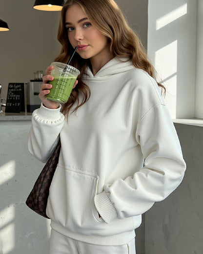 SOLID COLOR HOODED LOOSE CASUAL PULLOVER HOODIE