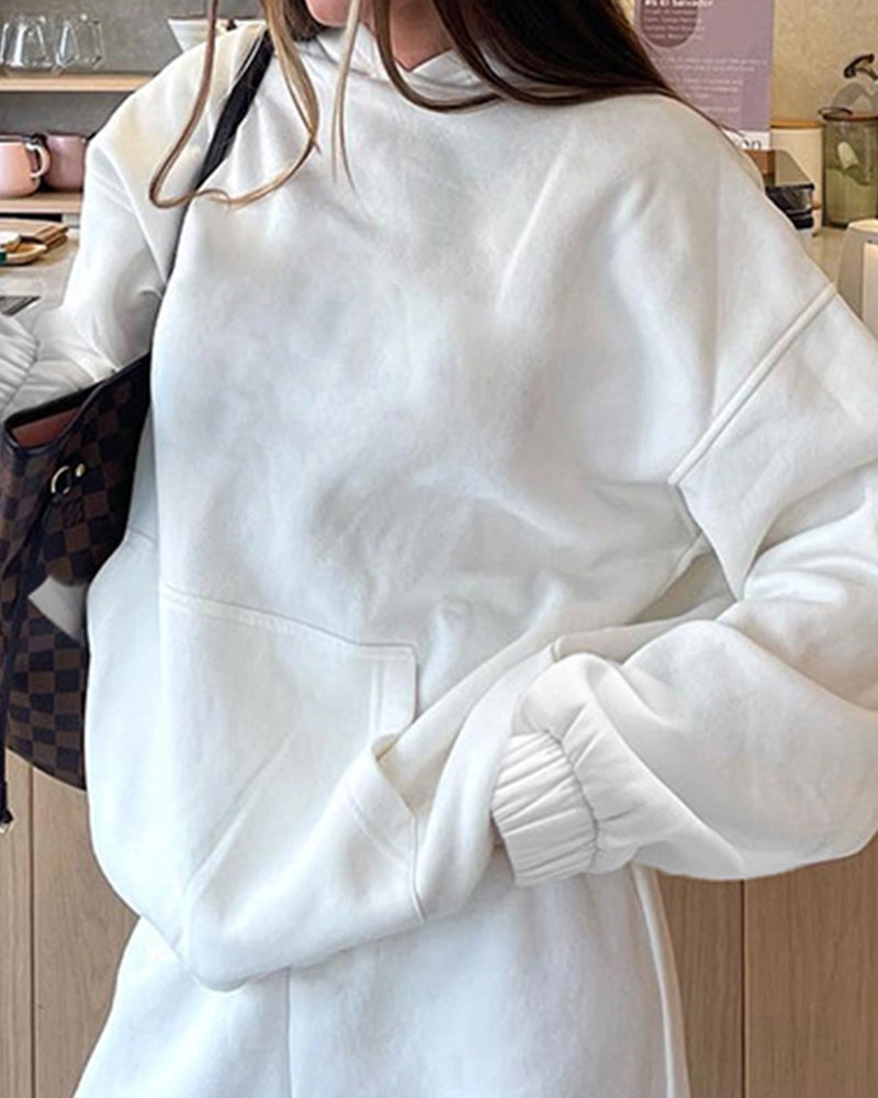 SOLID COLOR HOODED LOOSE CASUAL PULLOVER HOODIE