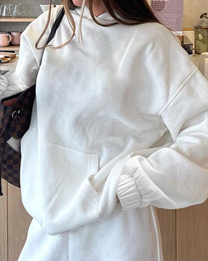 SOLID COLOR HOODED LOOSE CASUAL PULLOVER HOODIE