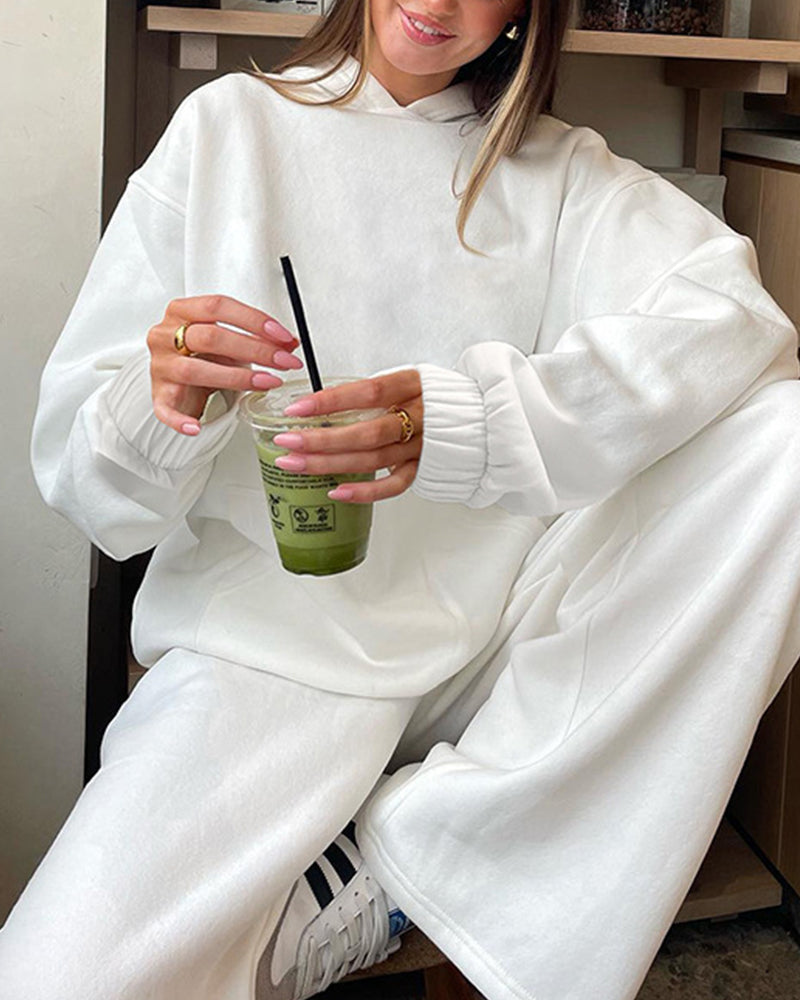 SOLID COLOR HOODED LOOSE CASUAL PULLOVER HOODIE