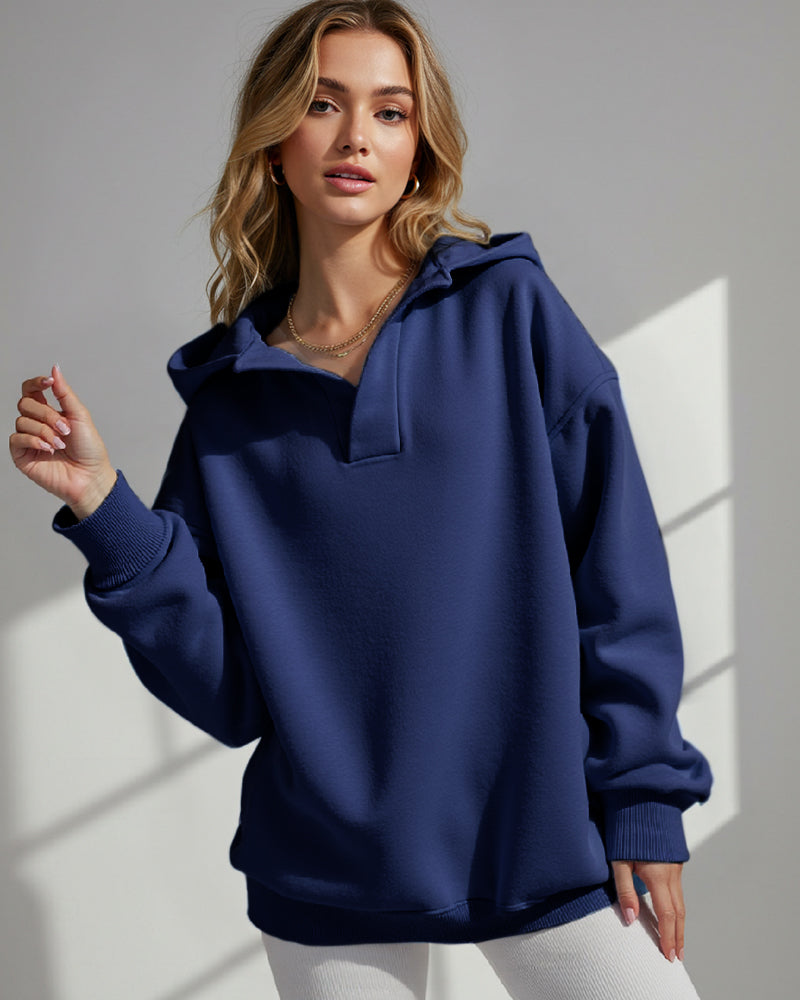LOOSE FASHION SIMPLE SOLID COLOR LOOSE SPORTS HOODIE