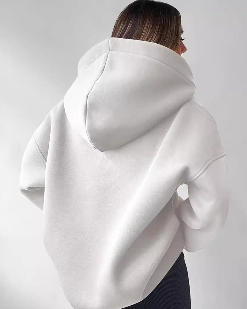 LOOSE FASHION SIMPLE SOLID COLOR LOOSE SPORTS HOODIE