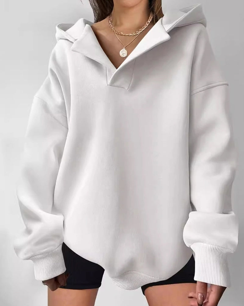 LOOSE FASHION SIMPLE SOLID COLOR LOOSE SPORTS HOODIE