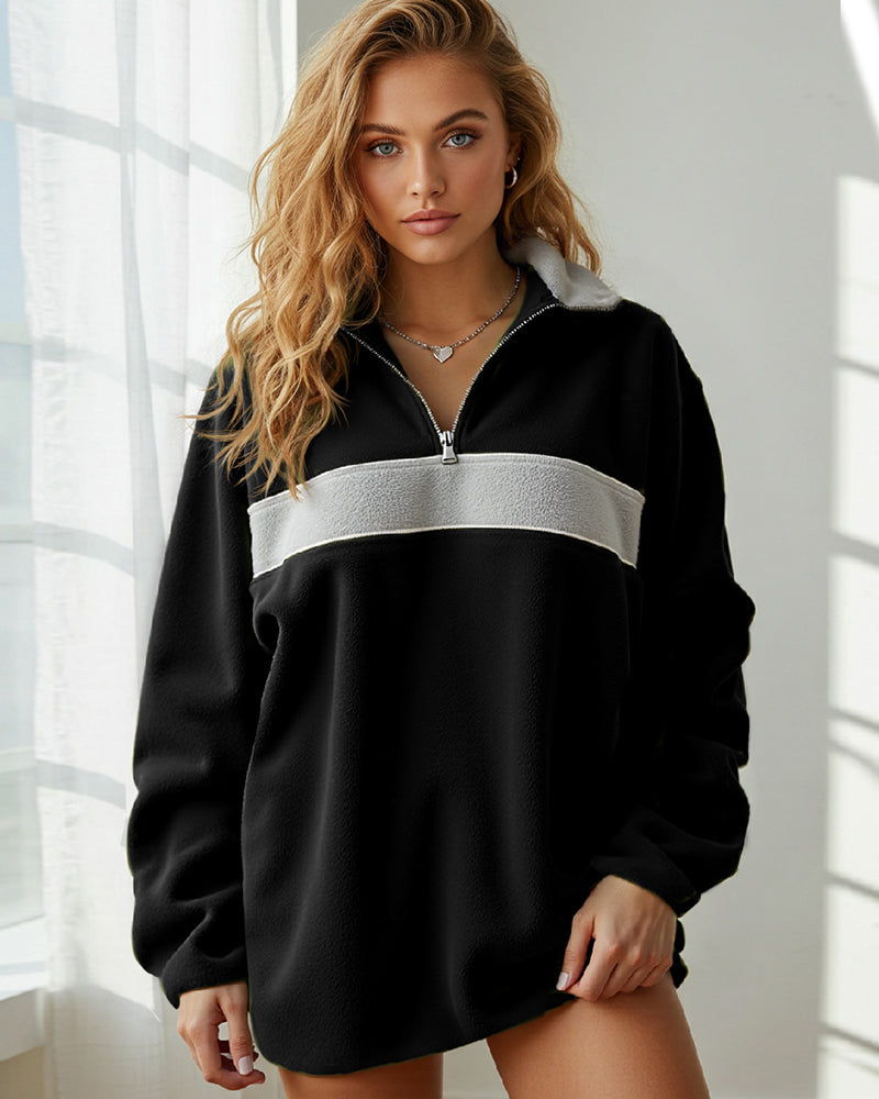 LAPEL THICK SOLID COLOR EXTRA LONG SLEEVE HOODIE