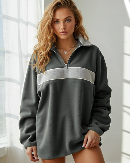 LAPEL THICK SOLID COLOR EXTRA LONG SLEEVE HOODIE