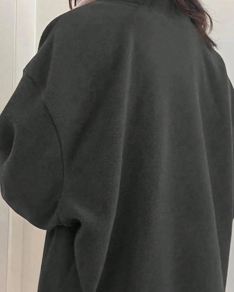 LAPEL THICK SOLID COLOR EXTRA LONG SLEEVE HOODIE