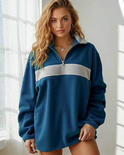 LAPEL THICK SOLID COLOR EXTRA LONG SLEEVE HOODIE
