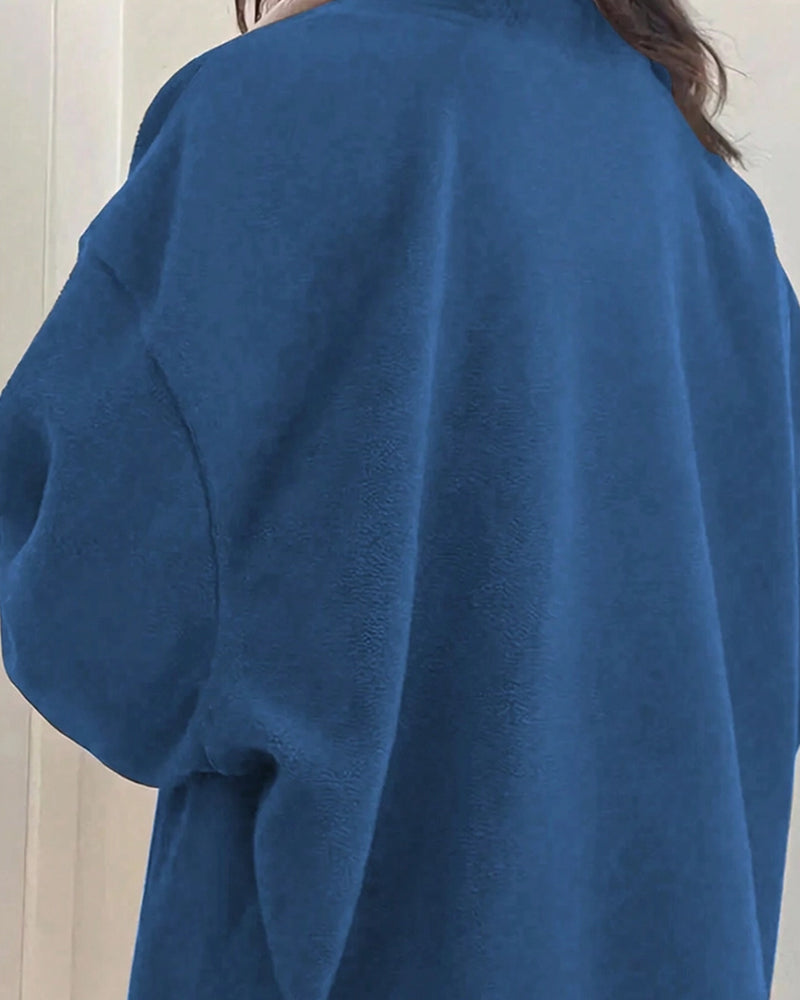 LAPEL THICK SOLID COLOR EXTRA LONG SLEEVE HOODIE