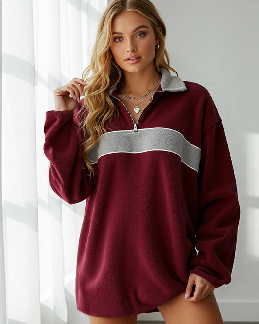 LAPEL THICK SOLID COLOR EXTRA LONG SLEEVE HOODIE