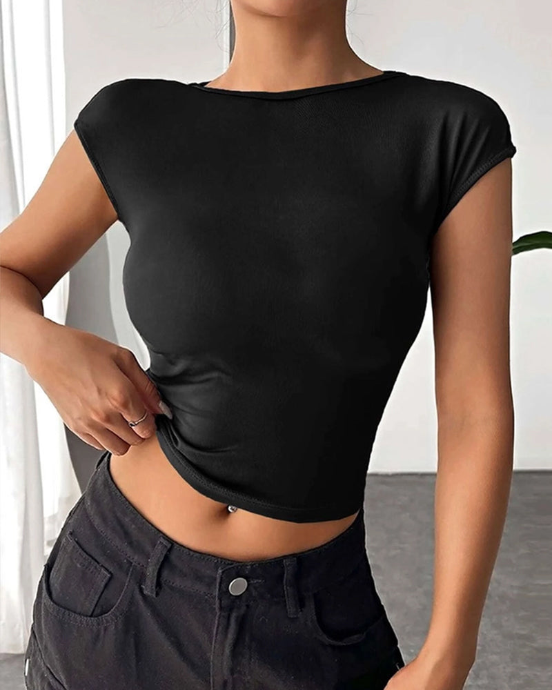 SEXY BACKLESS SLIM KNIT SHORT-SLEEVED T-SHIRT